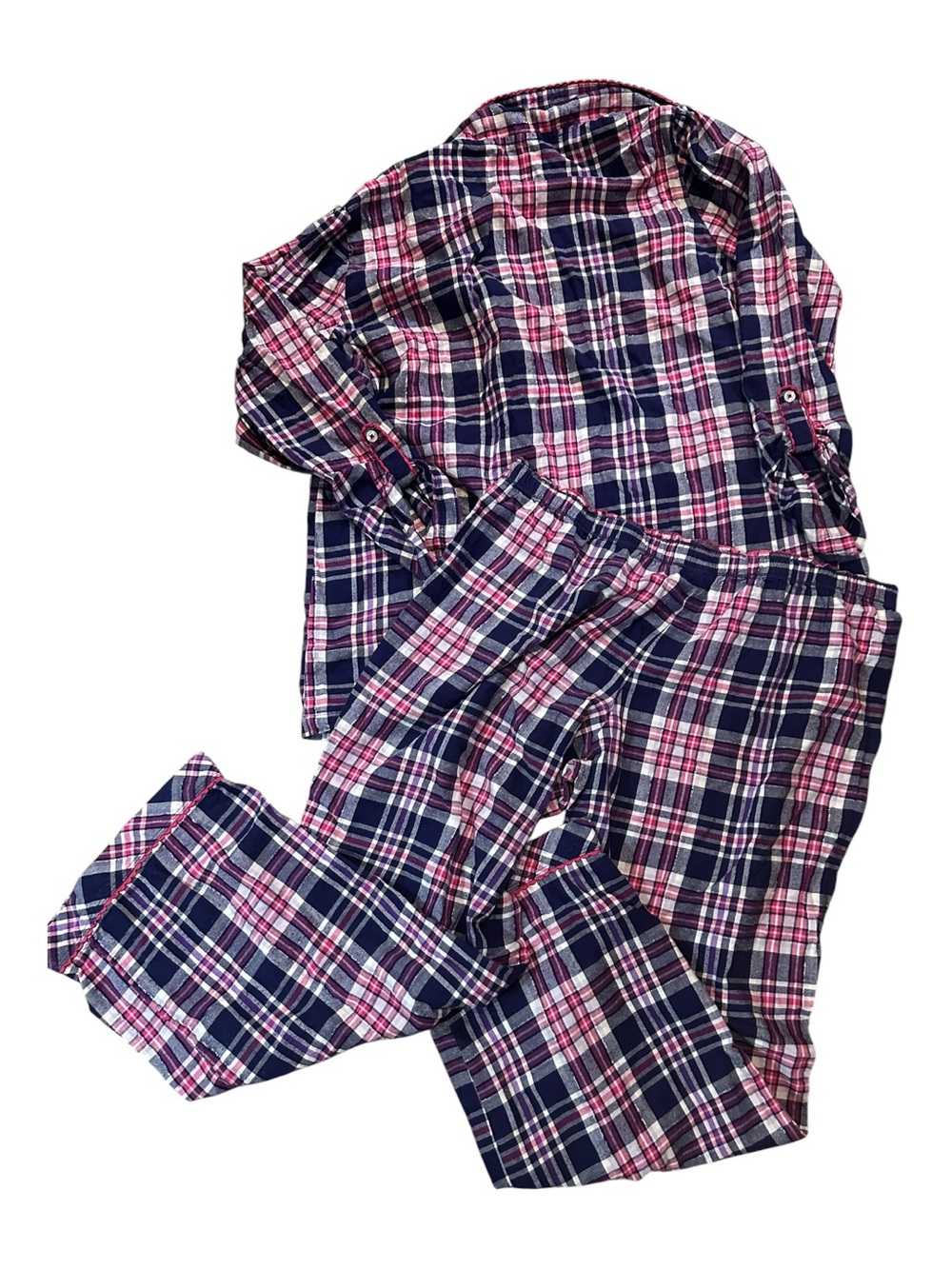 Victoria’s Secret Plaid Pajama Set XL Button Down Pants Pink Navy